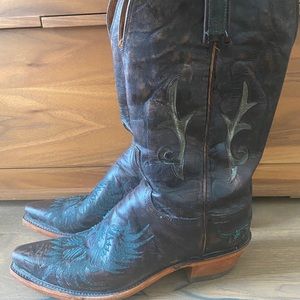 Ladies LUCCHESE 1883 Stonewash Tan Leather N8808 Cowgirl Boots Size 8.5